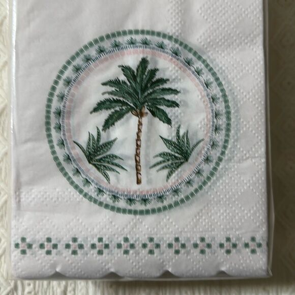 OCS 32 x 2pk Palm Oasis Guest Paper Towel Napkins Blush Pink Green Scalloped - Picture 5 of 7